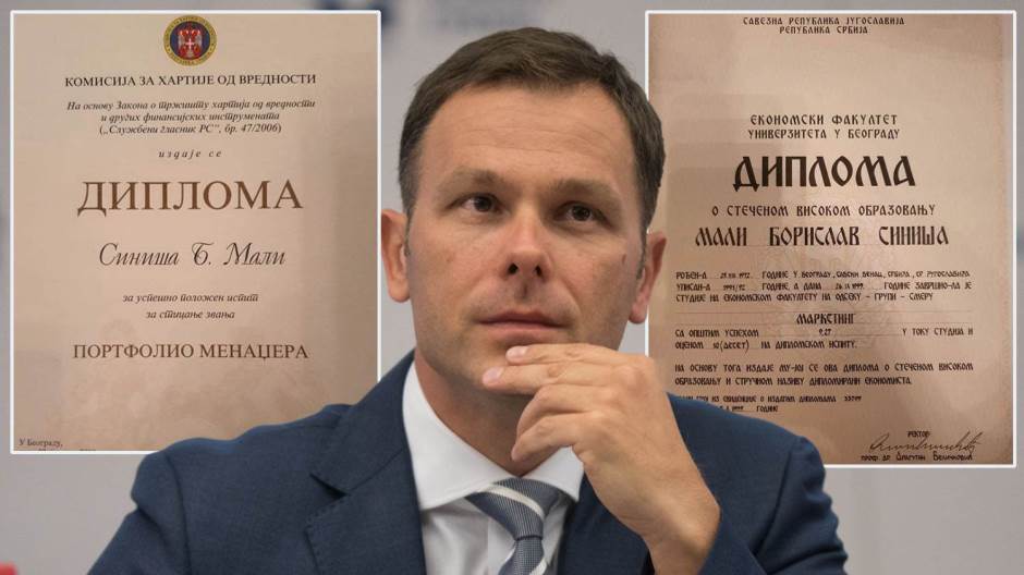 Универзитетот во Белград му го поништи докторатот на министерот за финансии Синиша Мали