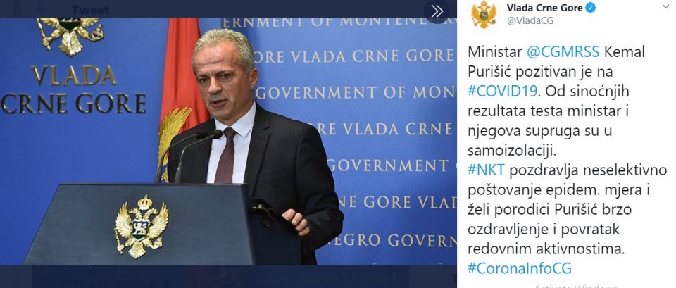 Министерот за труд на Црна Гора е позитивен на коронавирусот
